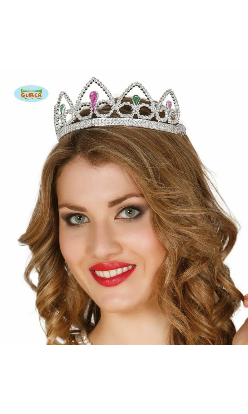 Silver Tiara with Green & Purple Gems
