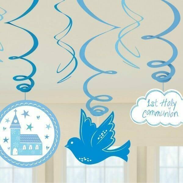 1st Holy Communion Blue Swirl Decorations 60cm - 6pk