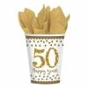 Gold 50th Anniversary Paper Cups 266ml -  8pk