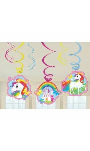 Unicorn Hanging Swirls Decorations 80cm Height - 6pk