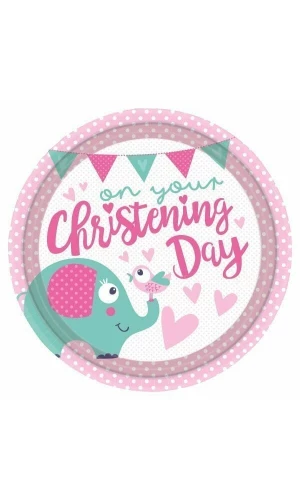 Baby Christening Day Pink Plates 23cm - 8pk