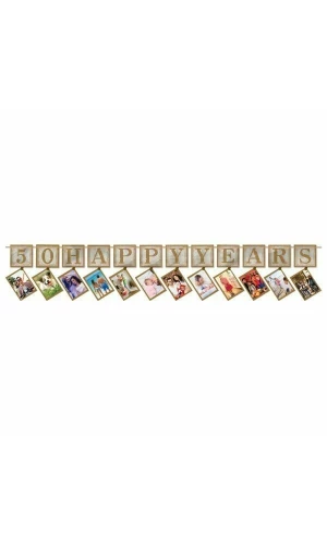 50th Gold Sparkling Wedding Anniversary Photo Garland - 12 Feet
