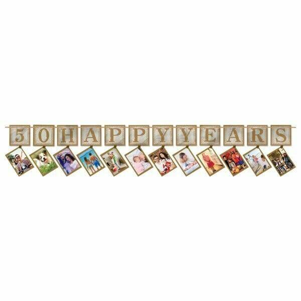 50th Gold Sparkling Wedding Anniversary Photo Garland - 12 Feet