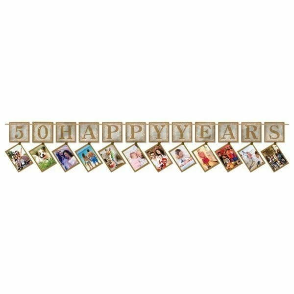 50th Gold Sparkling Wedding Anniversary Photo Garland - 12 Feet
