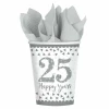 Silver 25th Anniversary Paper Cups 266ml - 8pk