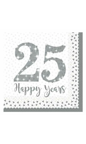 Silver 25th Anniversary Napkins 2 Ply 32.7cm x 32.7cm - 16pk