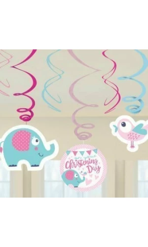 6 Swirl Decoration Christening Pink