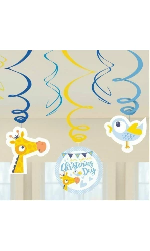 Baby Christening Day Blue Swirl Decoration - 6pk