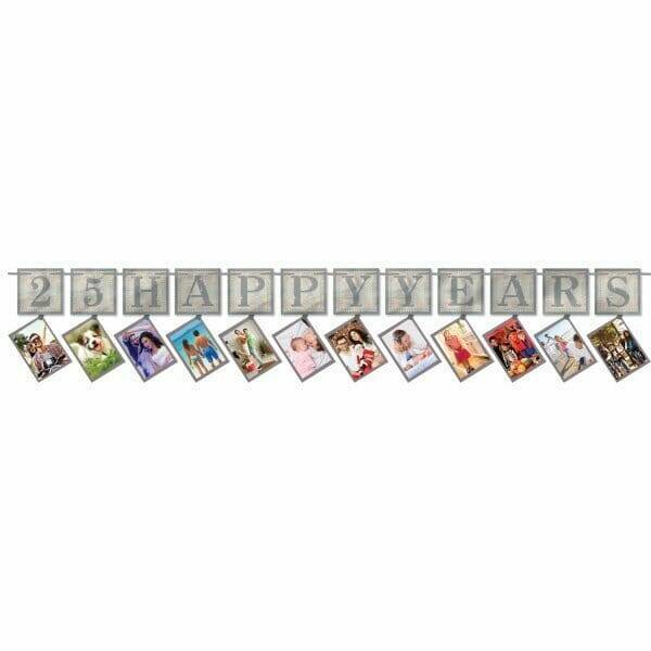 25th Silver Sparkling Wedding Anniversary Photo Garland - 12 Feet