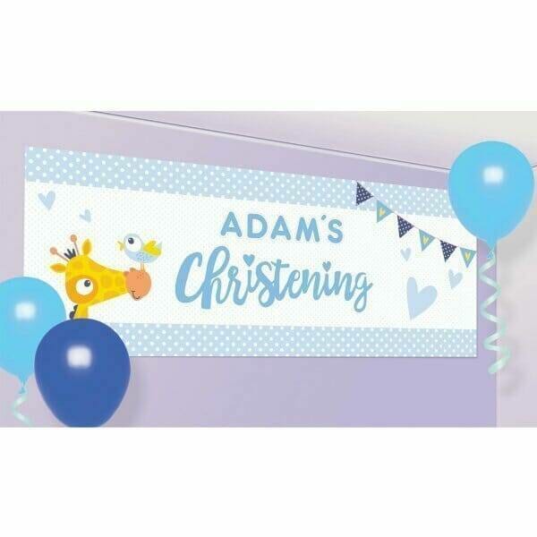 Baby Christening Day Blue Personalised Banner 120cm x 45cm