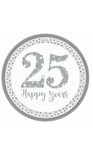 Silver 25th Anniversary Paper Plates 22.9cm - 8pk