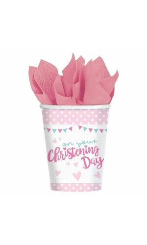 Baby Christening Day Pink Cups 266ml - 8pk