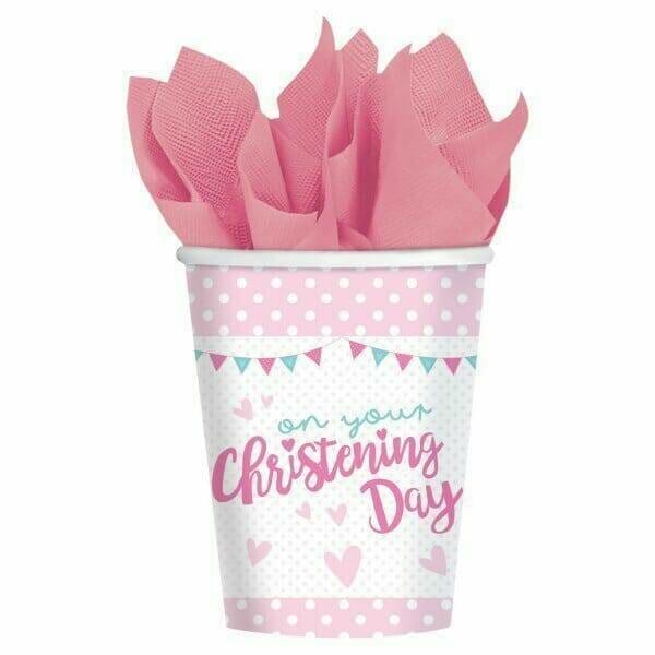 Baby Christening Day Pink Cups 266ml - 8pk