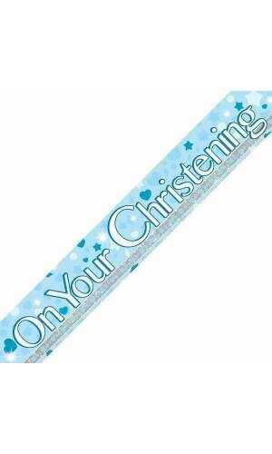 On Your Christening Blue Dots Banner - 9ft
