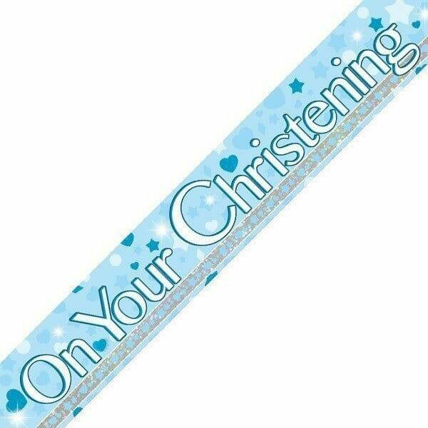 On Your Christening Blue Dots Banner - 9ft