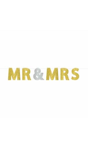 Mr & Mrs - Glitter Letter Banner Wedding Decoration - 365cm x 17.7cm