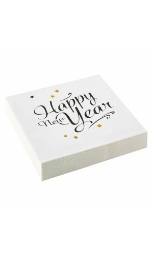 New Year Golden Wishes Napkins 33cm x 33cm - 20pk