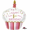 1st Birthday Girl Cupcake SuperShape Foil Balloon - 29'' x 36'' (73cm x 91cm)