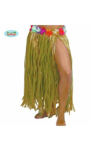 Hawaiian Yellow Hula Skirt With Flowers 75cm Long - Adult One Size