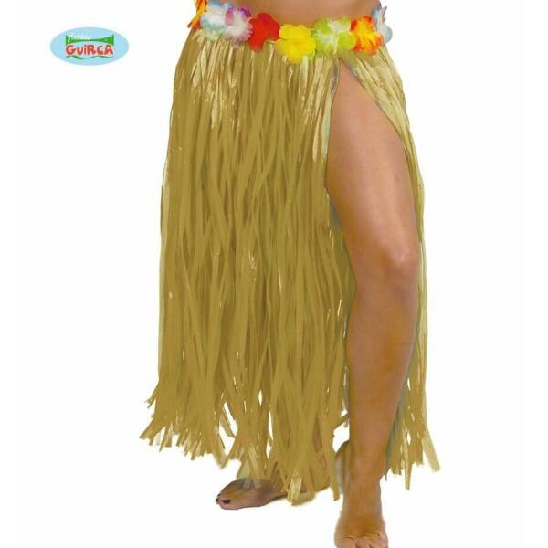 Hawaiian Straw Hula Skirt With Flowers 75cm Long - Adult One Size