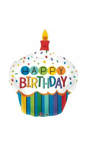 Rainbow Birthday Cupcake Foil Balloon 29" x 36" (73cm x 91cm)