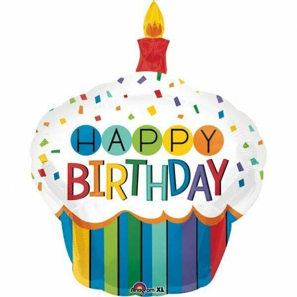 Rainbow Birthday Cupcake Foil Balloon 29" x 36" (73cm x 91cm)