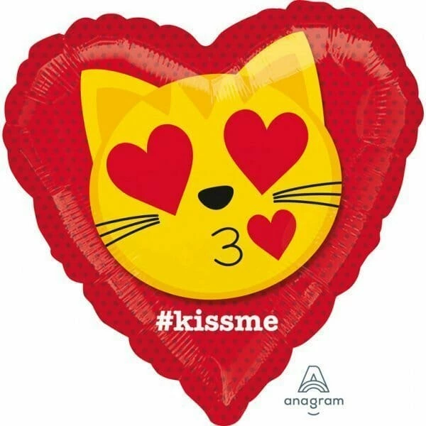 Cat Emoticon Kiss Foil Balloon Round - 43cm