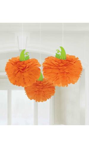 Orange Pumpkin Fluffy Decorations 40.6cm - 3pk