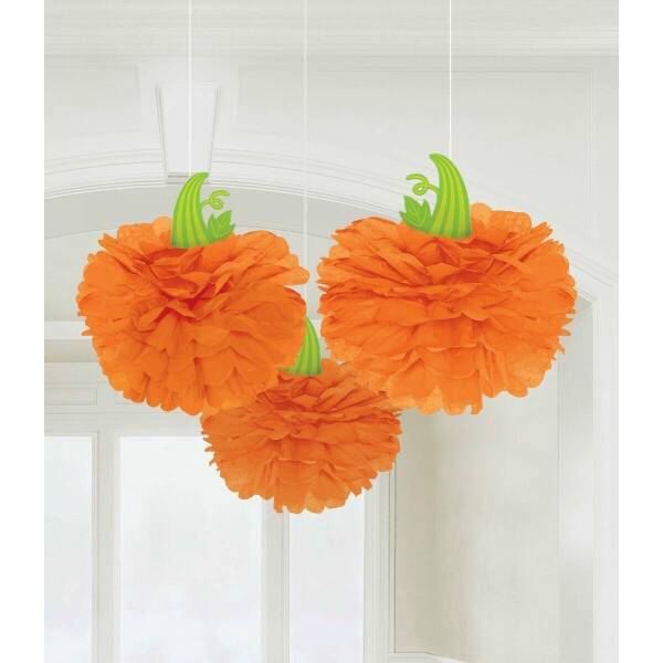 Orange Pumpkin Fluffy Decorations 40.6cm - 3pk