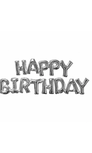 Silver Phrase '' Happy Birthday '' Foil Balloon 74" x 28"