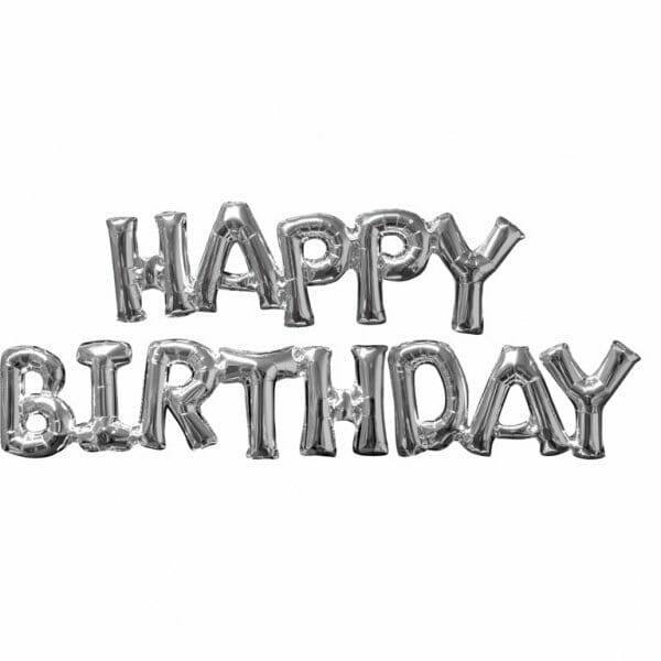 Silver Phrase '' Happy Birthday '' Foil Balloon 74" x 28"