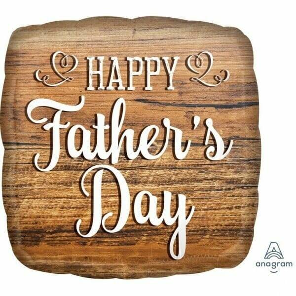 Happy Father's Day Wood Sign Round Foil Balloon - 17 Inch (43cm)