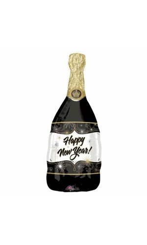 Happy New Year Champagne Bottle Supershape Balloon 14" x 36" ( 36cm x 91cm )