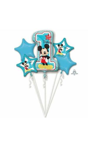 Mickey 1st Birthday Bouquet Foil Balloons - 5pk