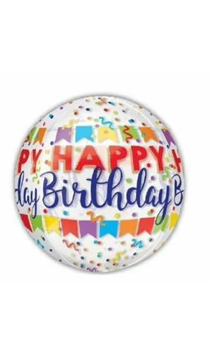 Happy Birthday Banner Bash Clear Orbz Foil Balloon - 38cm x 40cm