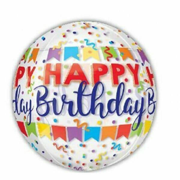 Happy Birthday Banner Bash Clear Orbz Foil Balloon - 38cm x 40cm