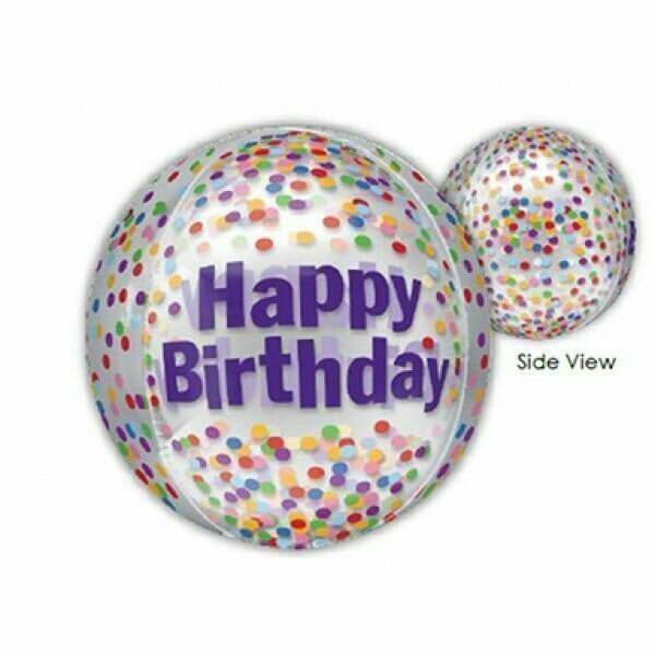 Happy Birthday Funfetti Clear Orbz Foil Balloon 38cm x 40cm