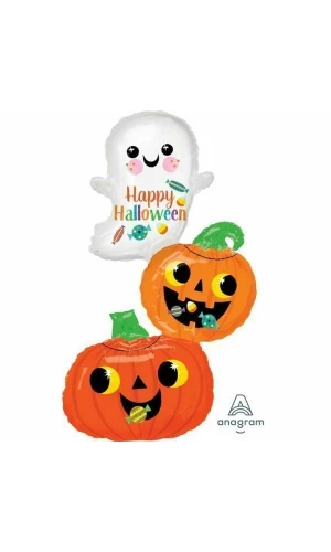 Halloween Happy Ghost & Pumpkin Stack SuperShape Foil Balloon - 55cm x 93cm
