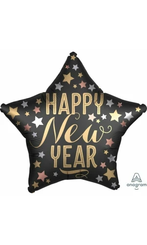 Happy New Year Star Satin Foil Balloon - 43cm
