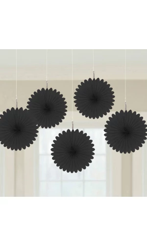 Black Paper Mini Fan Decorations 15.2cm - 5pk