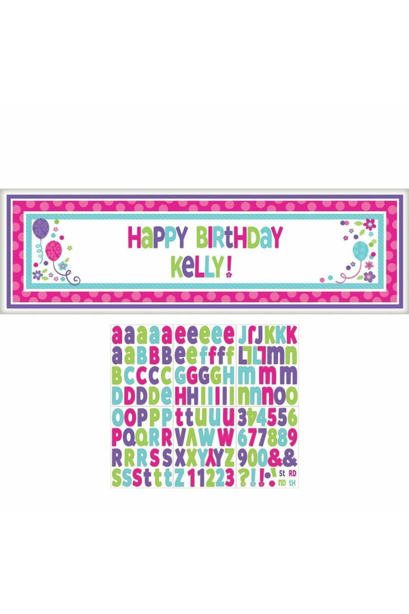 Pink & Teal Personalize Giant Sign Banner - 165cm x 50cm