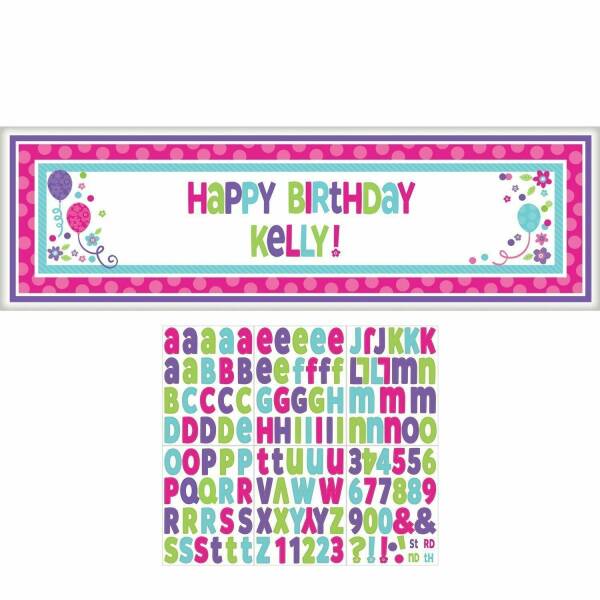 Pink & Teal Personalize Giant Sign Banner - 165cm x 50cm