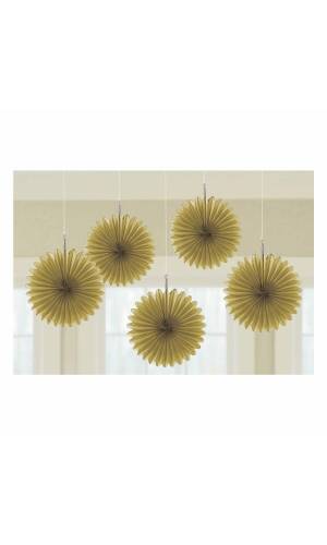 Gold Paper Mini Fan Decorations 15.2cm - 5pk