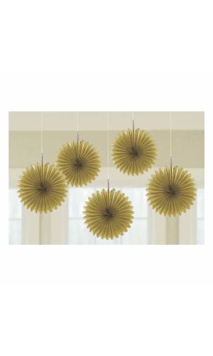 Gold Paper Mini Fan Decorations 15.2cm - 5pk