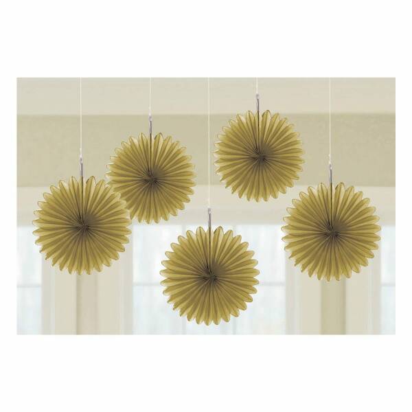 Gold Paper Mini Fan Decorations 15.2cm - 5pk