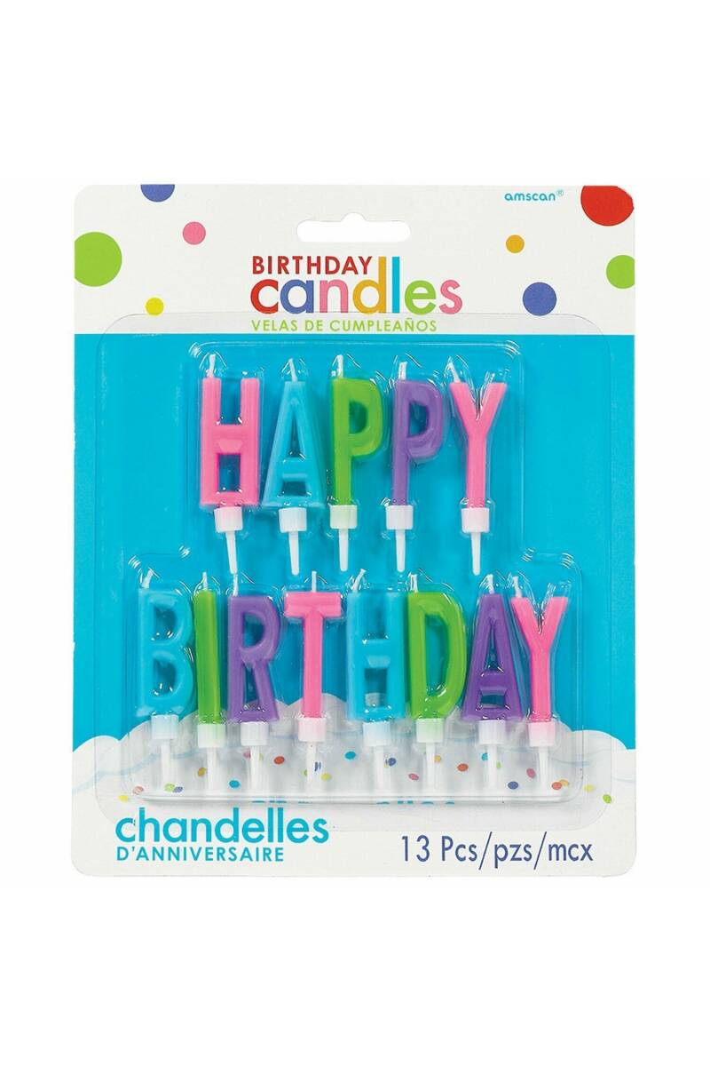 Happy Birthday Bright Coloured Letter Candles - 13pk