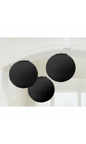 Black Paper Lantern Decorations 24.1cm - 3pk