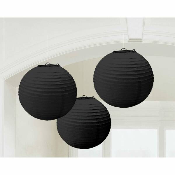 Black Paper Lantern Decorations 24.1cm - 3pk