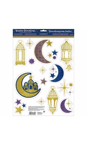 Eid Glitter Window Decorations - 15pk