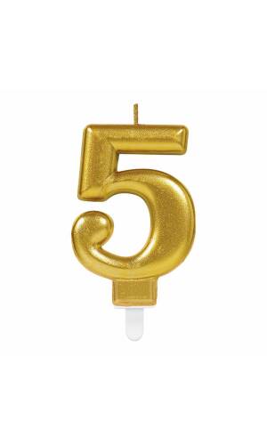 Candle Number 5 Sparkling Celebrations Gold - 7.5cm